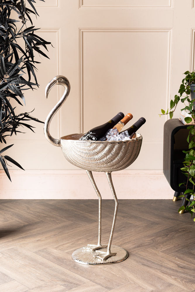Rafraîchisseur à vin flamant rose pâle et métallisé émaillé