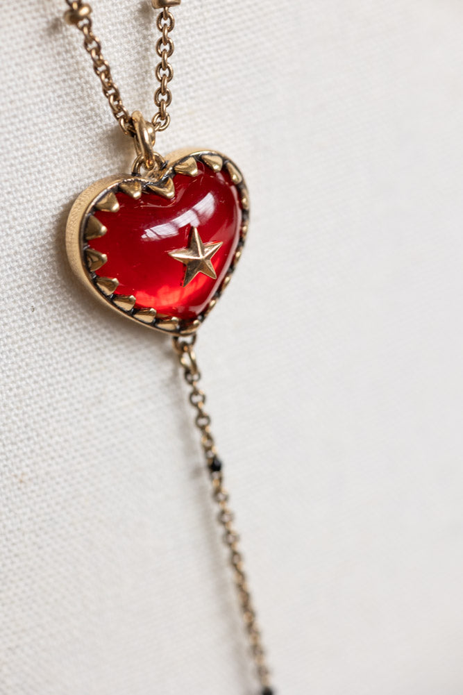Collier chaîne superposée cœur et étoile en or et rouge