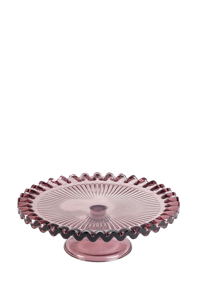 Joli présentoir à gâteaux en verre rose