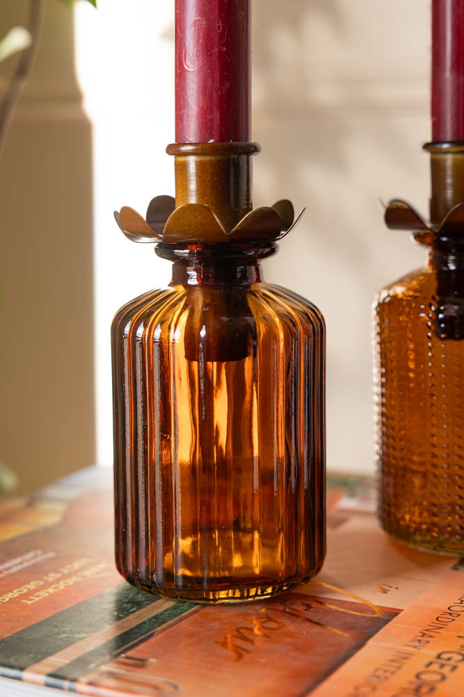 Lot de 2 bouteilles en verre gaufré de couleur ambre