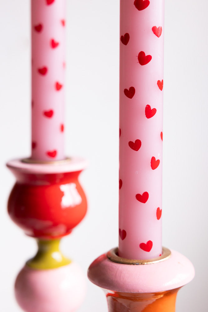 Lot de 2 bougies de table en forme de cœur rouge et rose