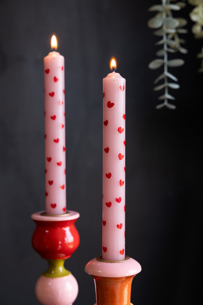 Lot de 2 bougies de table en forme de cœur rouge et rose