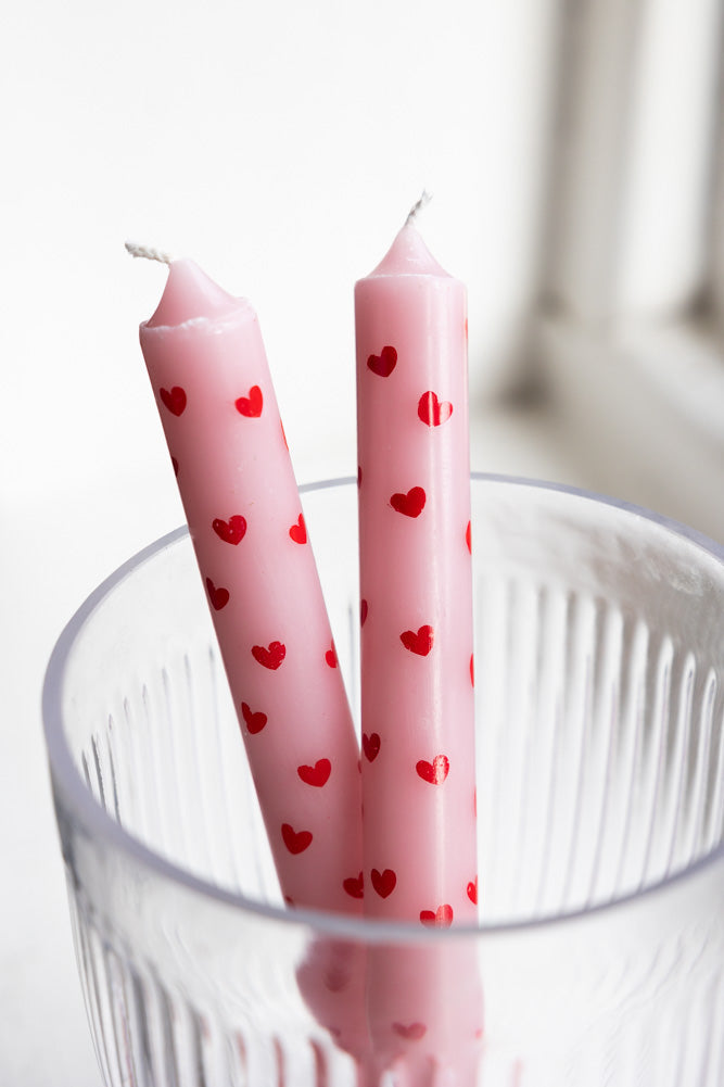 Lot de 2 bougies de table en forme de cœur rouge et rose
