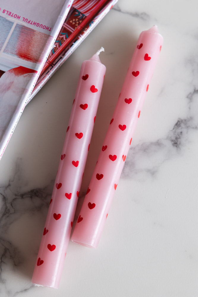 Lot de 2 bougies de table en forme de cœur rouge et rose