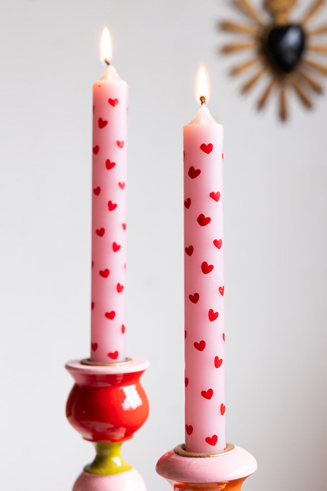 Lot de 2 bougies de table en forme de cœur rouge et rose