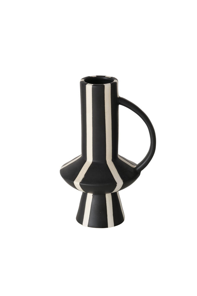 Grand vase rayé noir et blanc avec anse