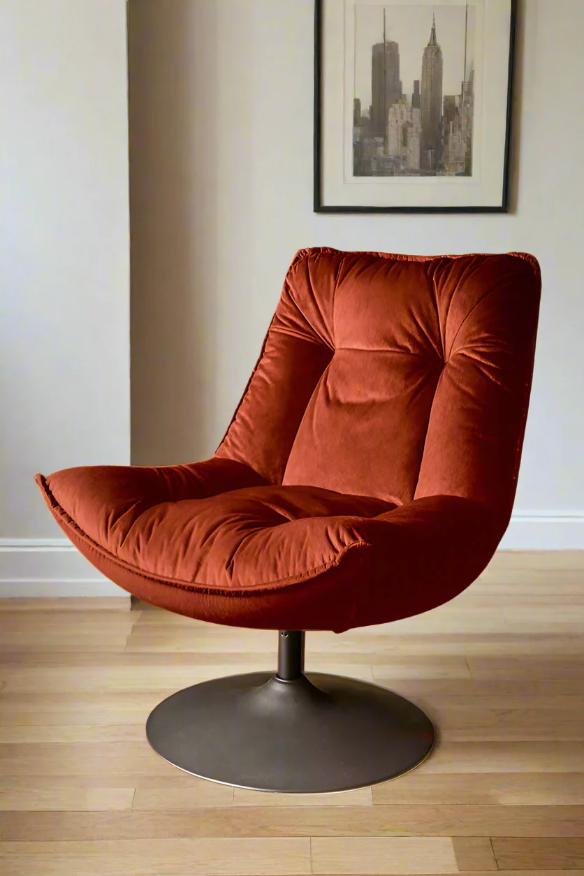 Chaise pivotante en velours orange brûlé