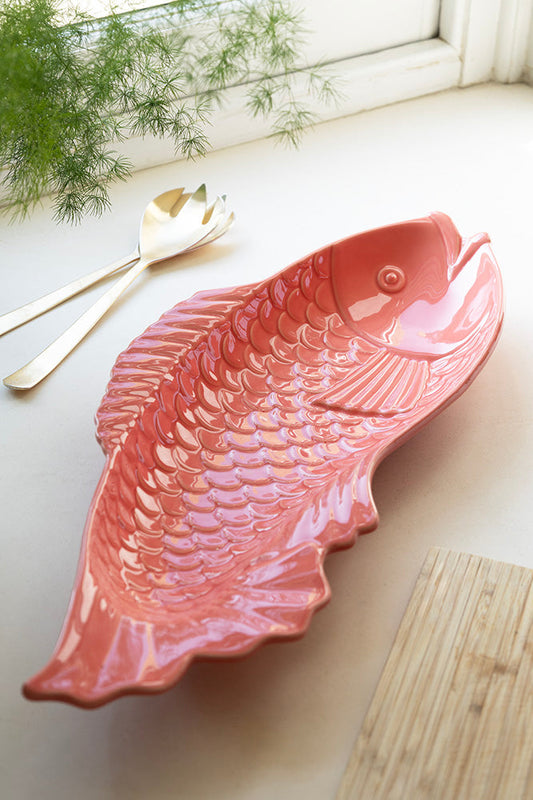 Plat de service en céramique en forme de poisson