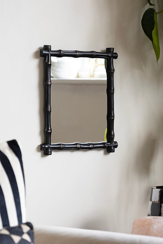 Miroir encadré effet bambou noir