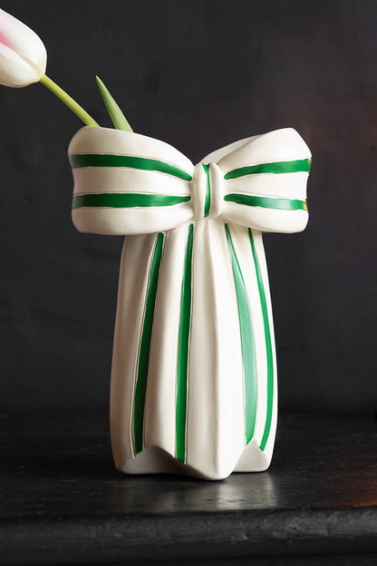 Magnifique vase à bourgeons en forme d'arc blanc et vert