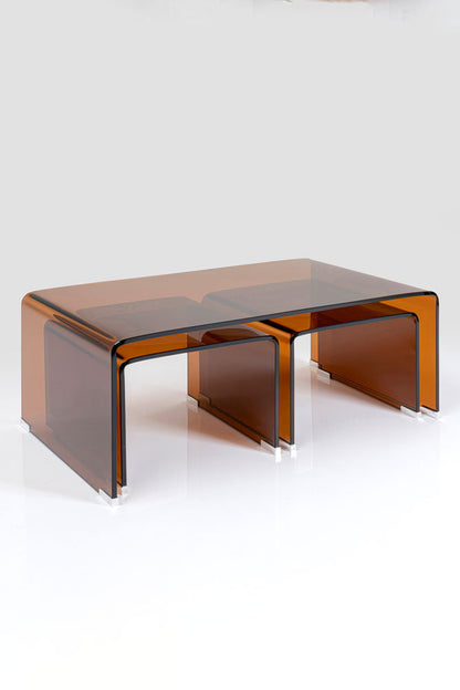 Ensemble de 3 tables basses gigognes en verre ambré - ABANDONNÉ