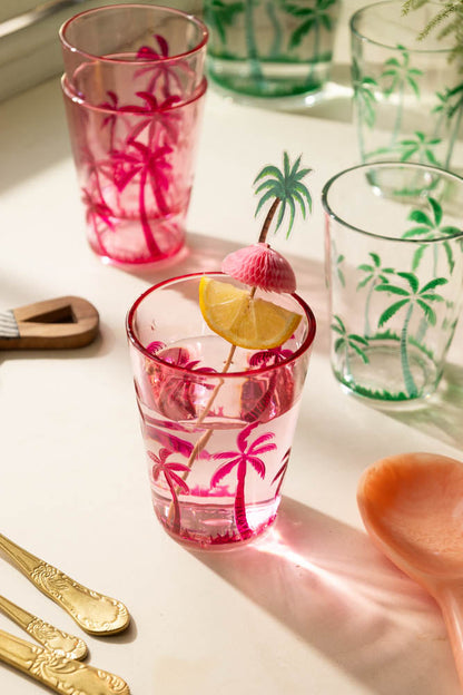 Gobelet pique-nique en acrylique rose motif palmier