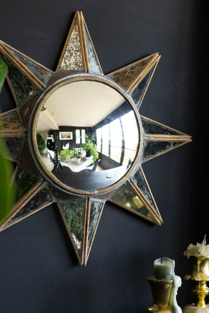 Miroir mural convexe soleil doré vieilli