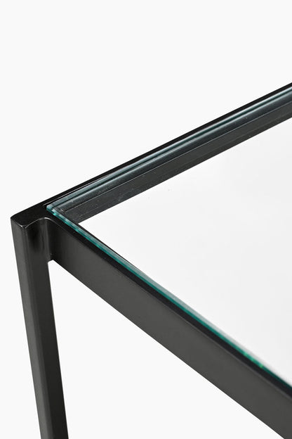 Belle console en métal bruni et verre