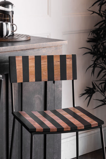 Tabouret de bar en bois à rayures noires
