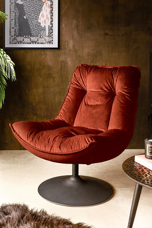 Chaise pivotante en velours orange brûlé