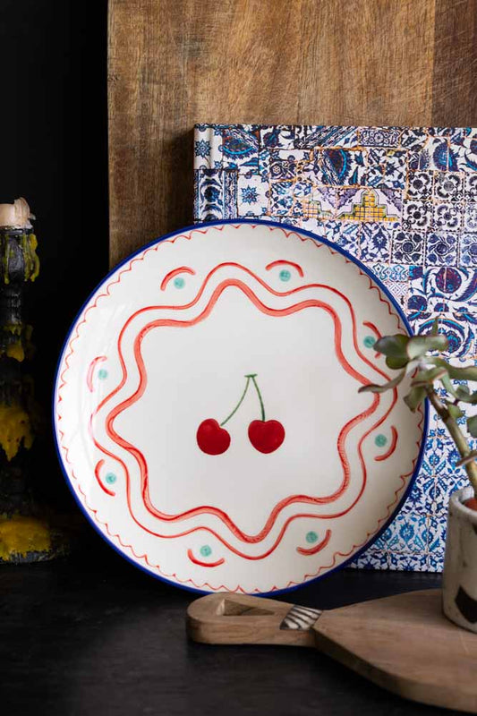 Assiette de service en céramique à imprimé cerises