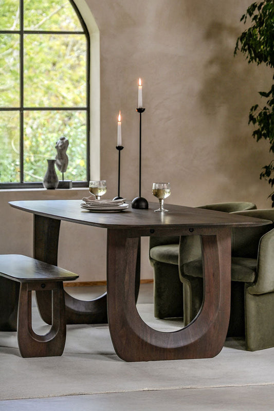 Table à manger courbée en bois de manguier
