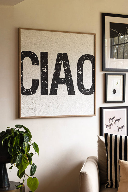 Décoration murale encadrée « Ciao » en noir et blanc