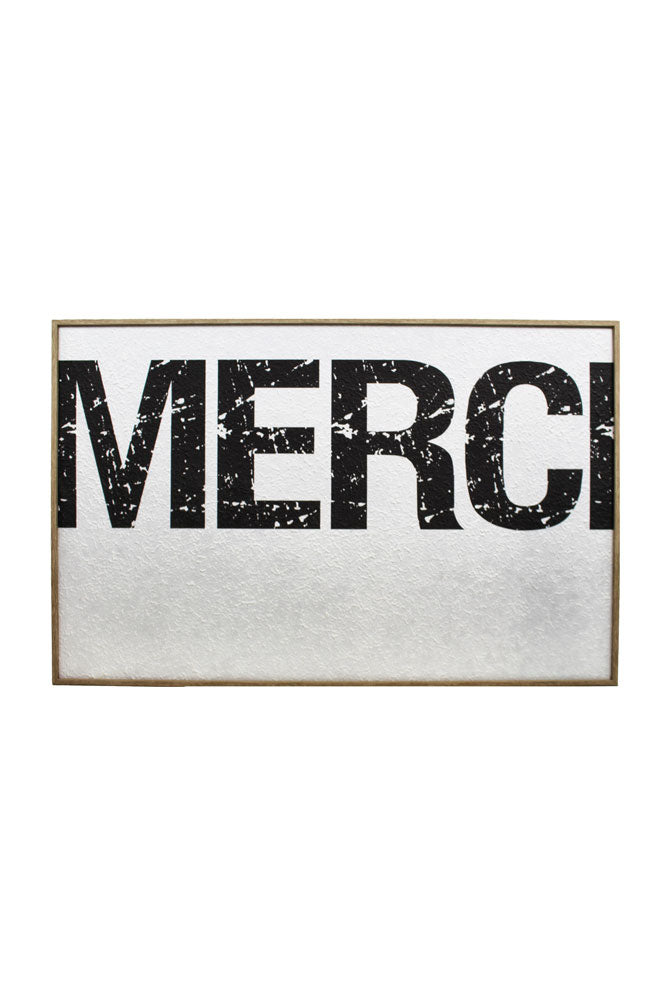 Décoration murale encadrée Merci en noir et blanc