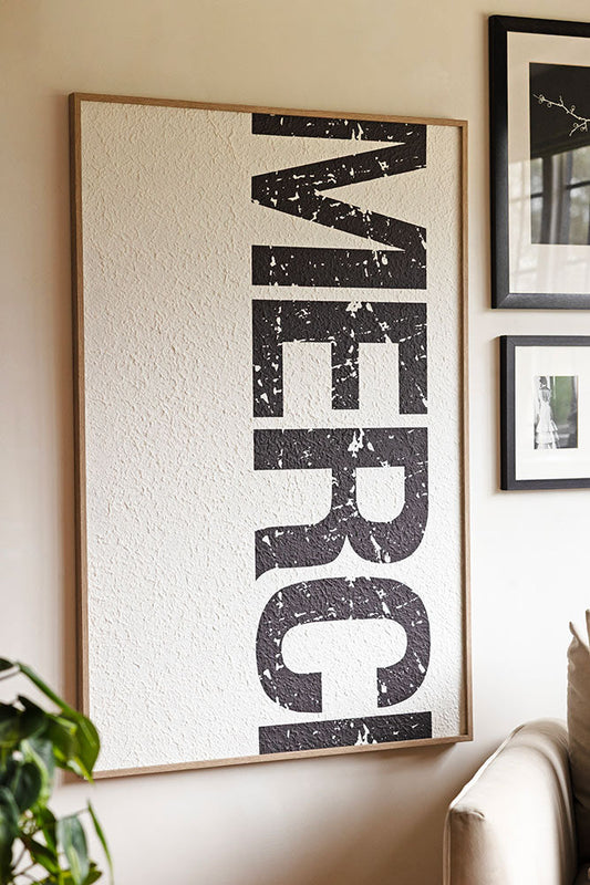 Décoration murale encadrée Merci en noir et blanc