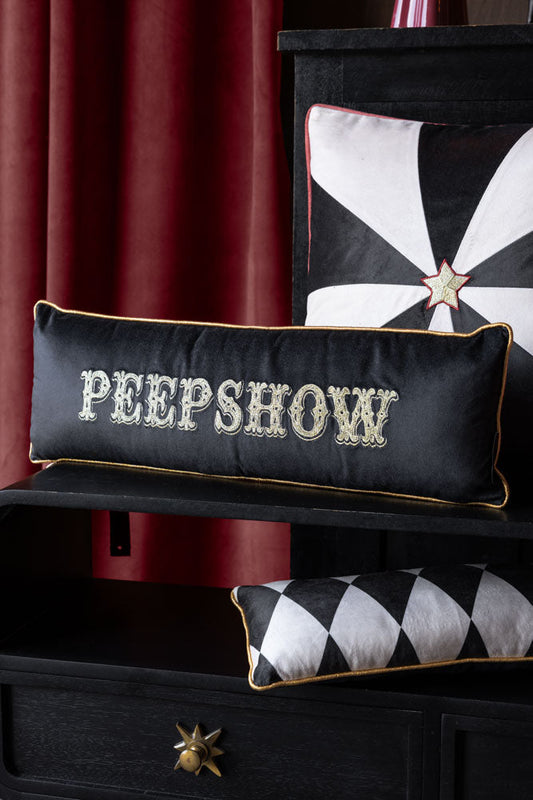 Coussin Peep Show brodé doré