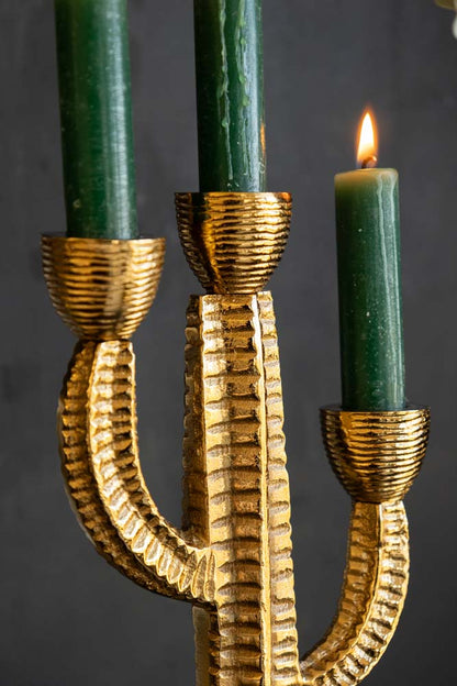 Magnifique bougeoir cactus doré