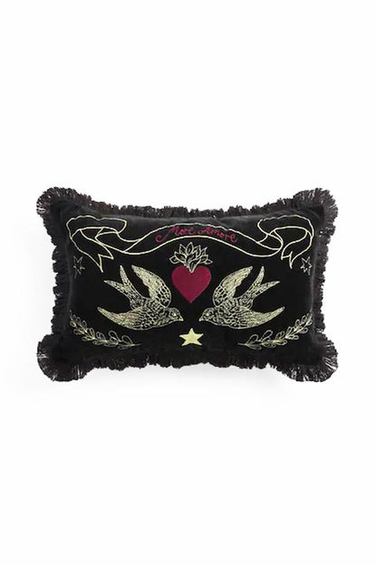 Coussin brodé noir Love Birds More Amore