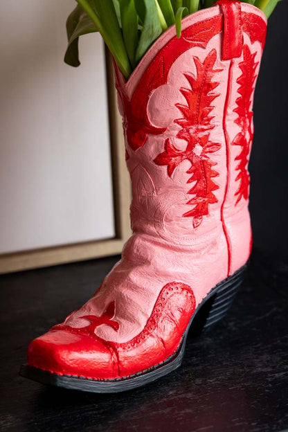 Vase bottes de cow-girl rose et rouge