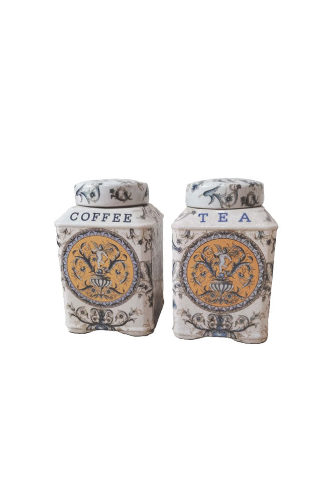 Lot de 2 pots de conservation en céramique pour thé et café