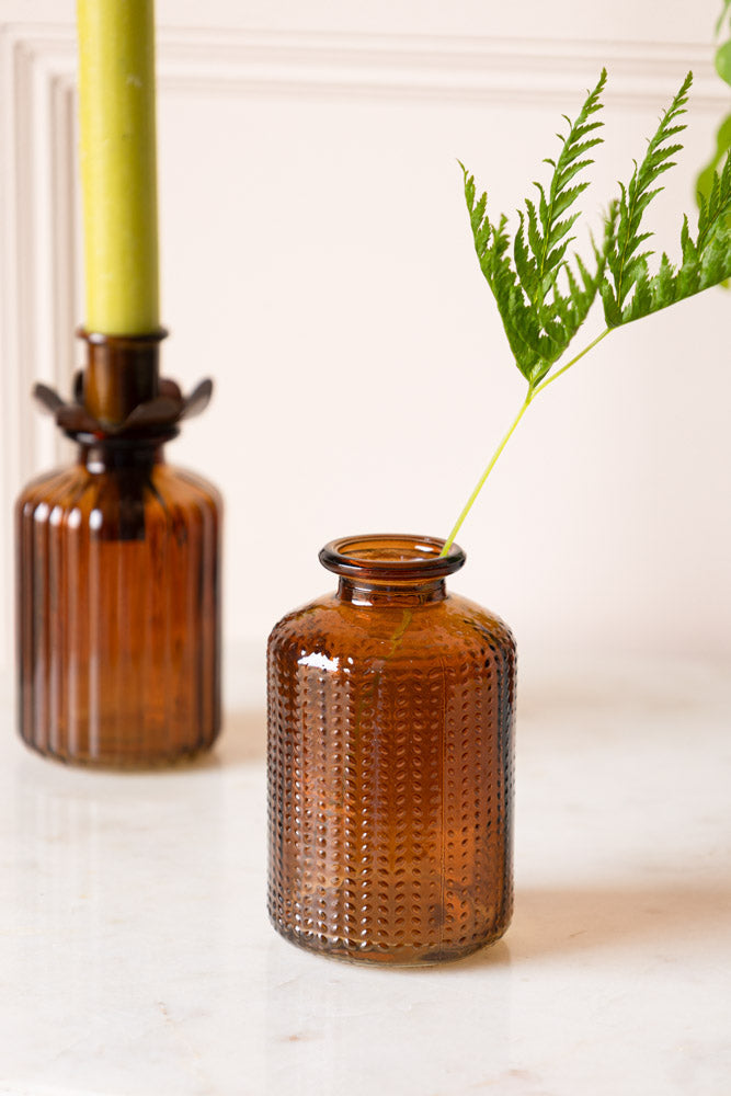 Lot de 2 bouteilles en verre gaufré de couleur ambre