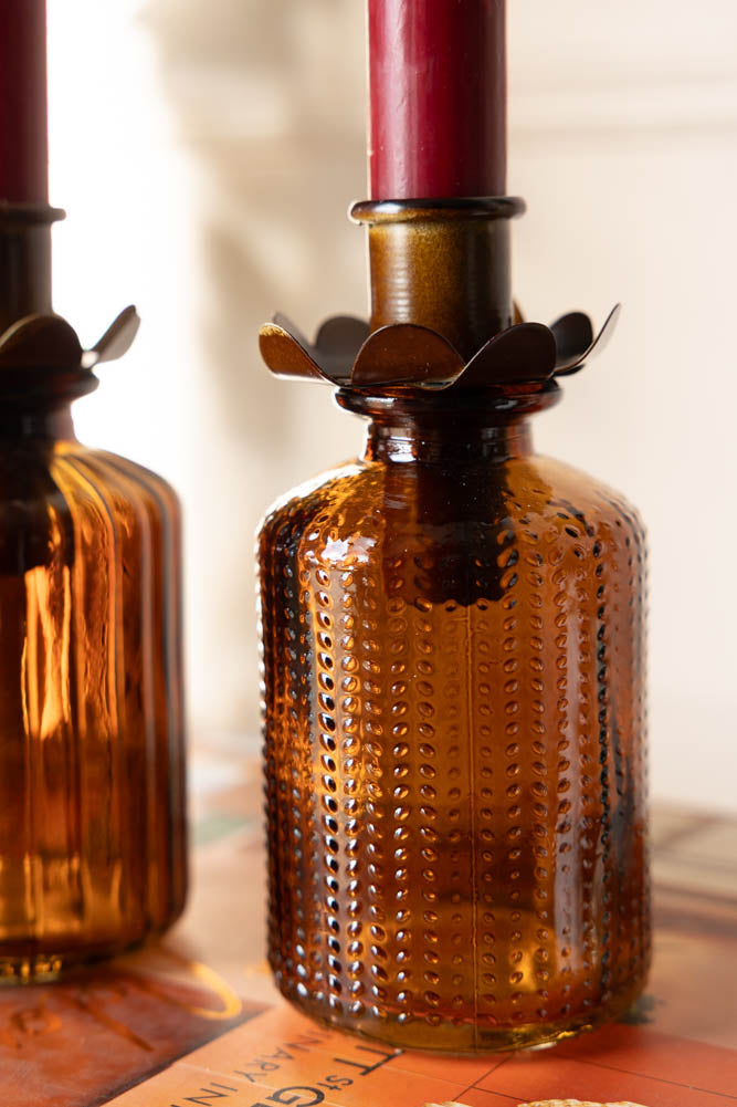 Lot de 2 bouteilles en verre gaufré de couleur ambre
