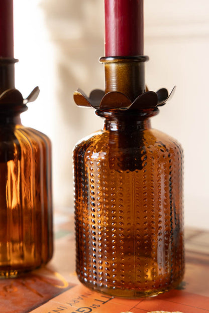 Lot de 2 bouteilles en verre gaufré de couleur ambre