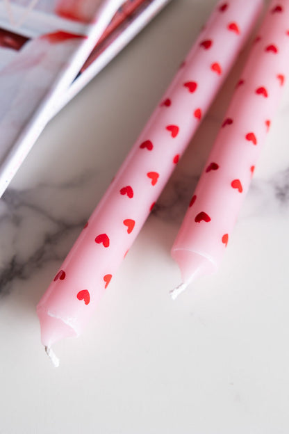 Lot de 2 bougies de table en forme de cœur rouge et rose