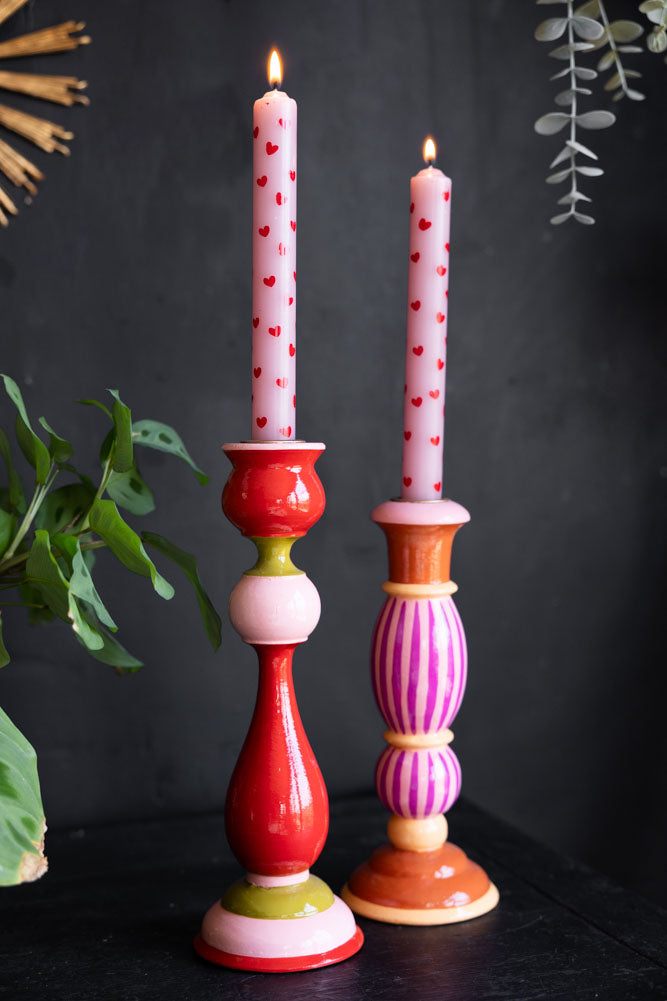 Lot de 2 bougies de table en forme de cœur rouge et rose