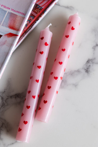 Lot de 2 bougies de table en forme de cœur rouge et rose