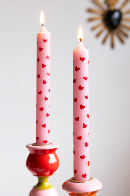 Lot de 2 bougies de table en forme de cœur rouge et rose