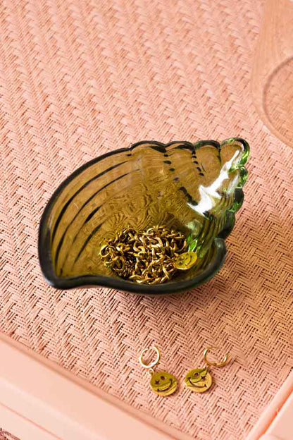 Plateau à bibelots coquillage vert foncé