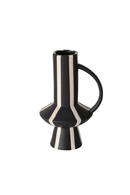 Grand vase rayé noir et blanc avec anse