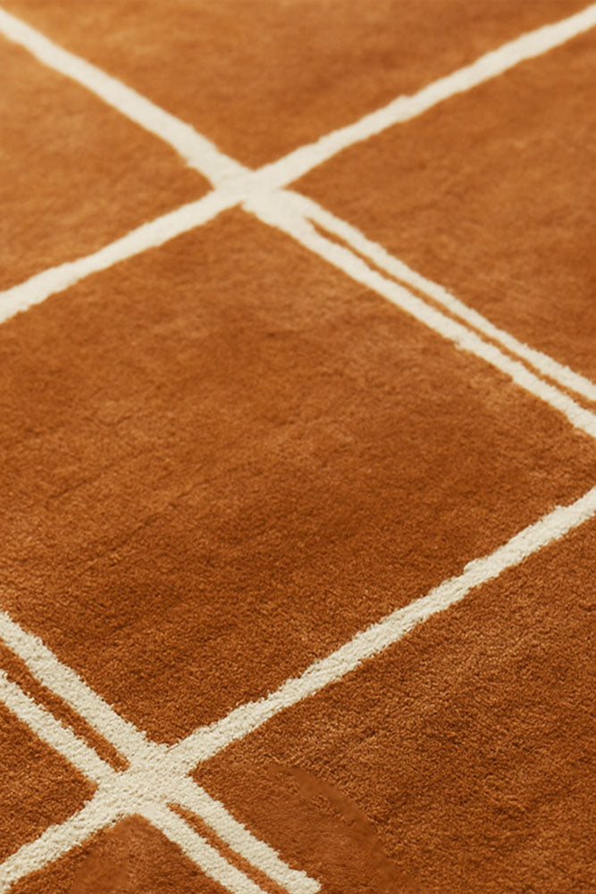 Tapis Albany Grid couleur rouille - Disponible en 3 tailles