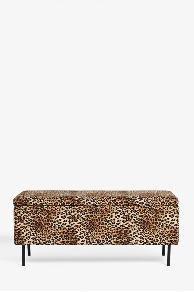 Banc de rangement ottoman en velours imprimé léopard