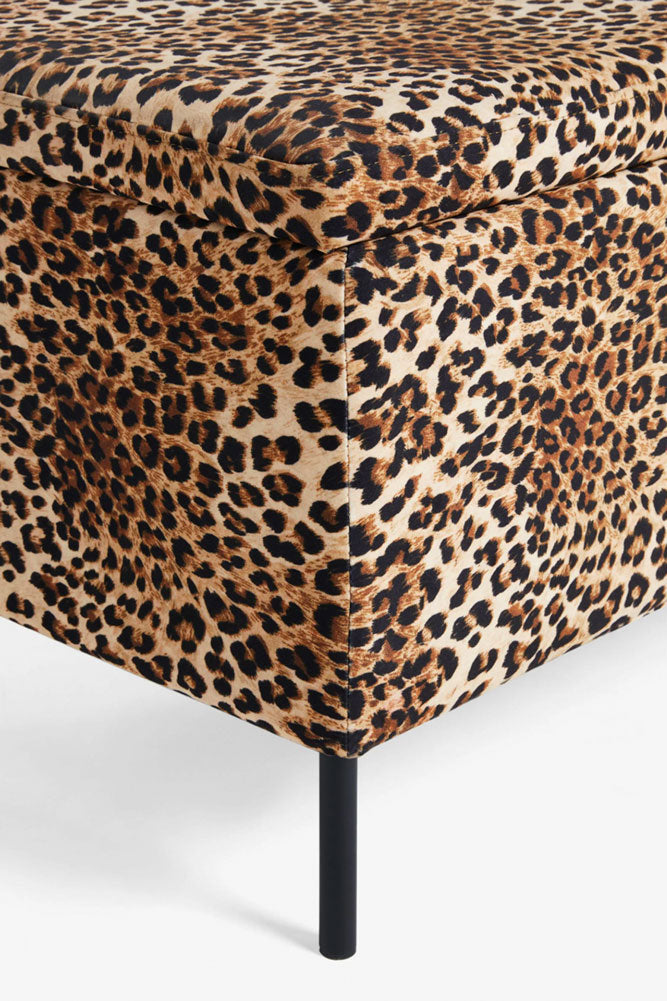 Banc de rangement ottoman en velours imprimé léopard
