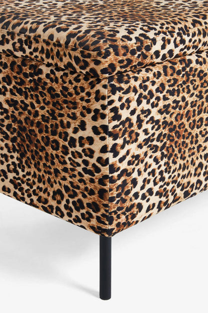 Banc de rangement ottoman en velours imprimé léopard