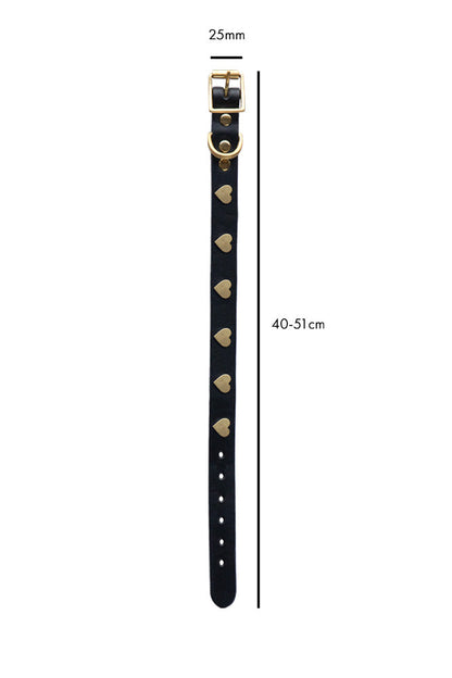 Grand collier pour chien en cuir noir avec cœurs - ÉCHANTILLON