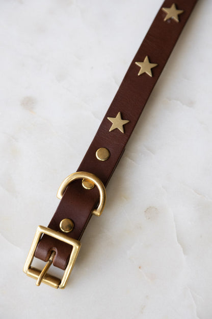 Collier pour chien en cuir marron avec étoiles - ÉCHANTILLON